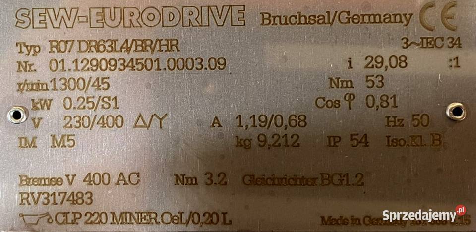motoreduktor przekładnia 025kW 45obr 3fazowy Pigża sprzedam