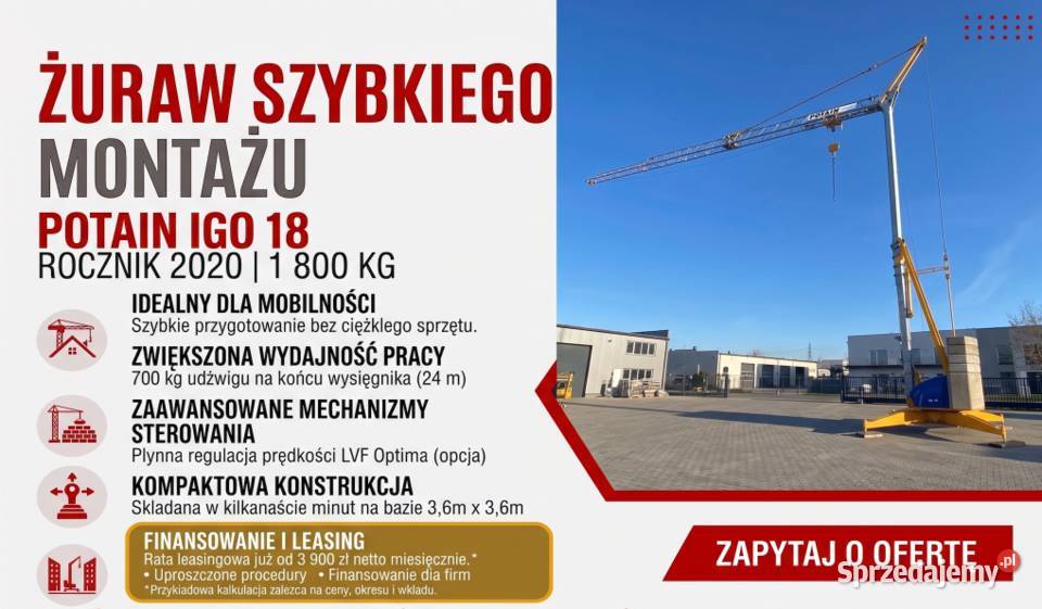 Żuraw budowlany dźwig budowlany dekarski prace Poznań