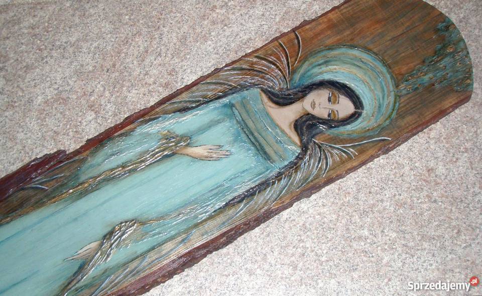 Anioł miętowo złoty rustykalny malowany na desce Słupsk