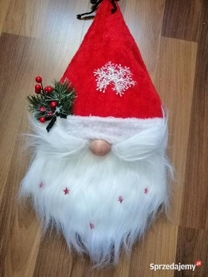 Świąteczny wianek na drzwi z czapką Mikołaja Dekoracje i ozdoby