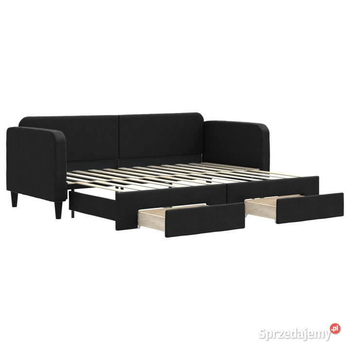 Sofa rozsuwana z szufladami czarna tkanina Warszawa