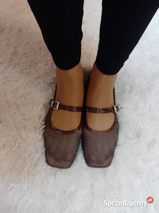 42 Brązowe baleriny siateczkowe z zapięciem NOWE skóra ekologiczna sprzedam