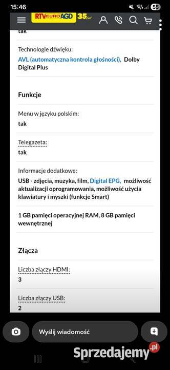 Sprzedam telewizor Chojnice sprzedam