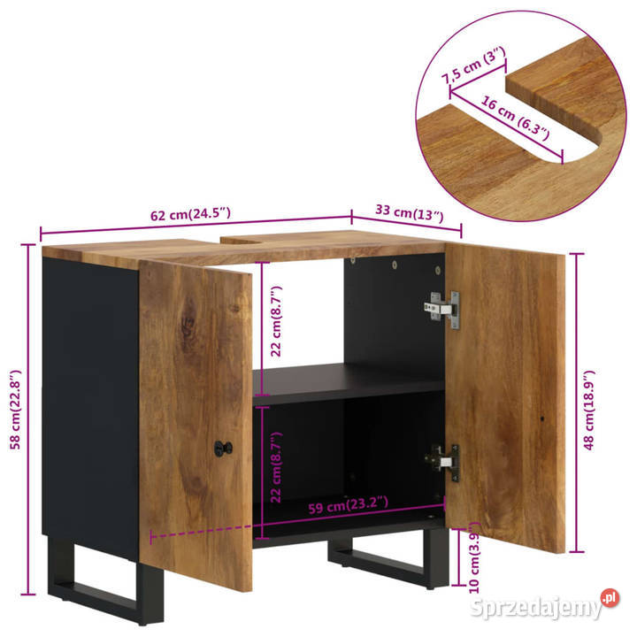 Szafka umywalkowa 62x33x58 mango i materiał Pozostałe Warszawa