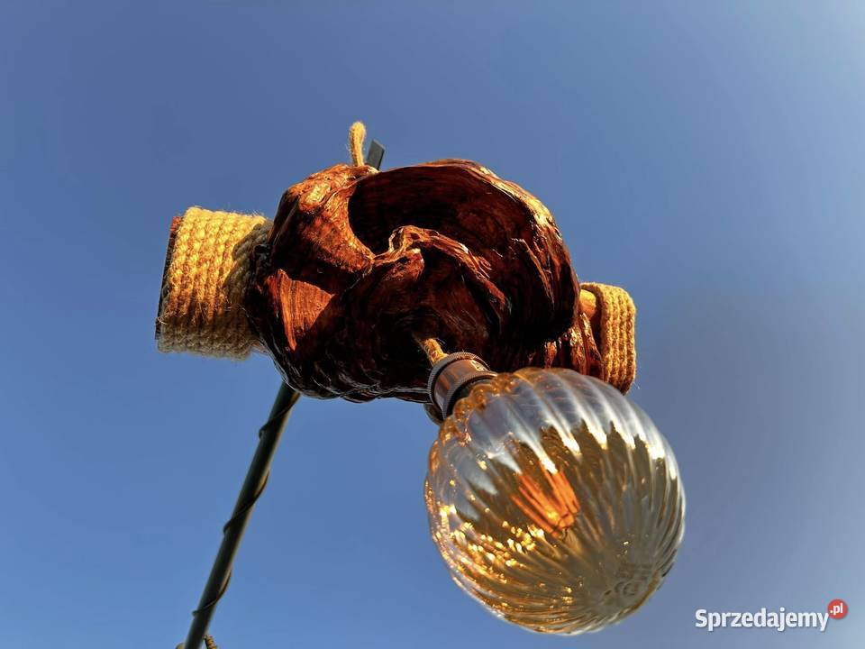 Lampa wisząca z czagi unikatowe rękodzieło Lubasz