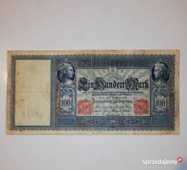 Banknot z 1909 r 100 marek Warszawa