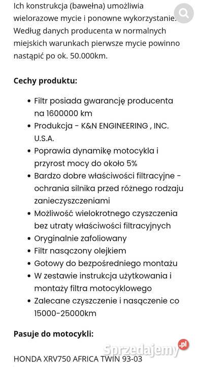 Honda xrv 750 filtr powietrza kn sprzedam
