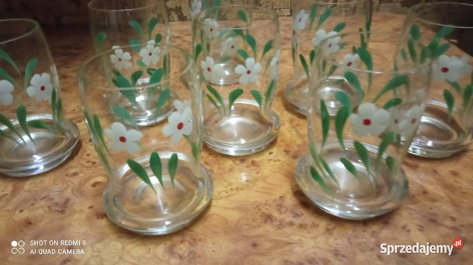 Szklanki ręcznie malowane z lat PRL sprzedam
