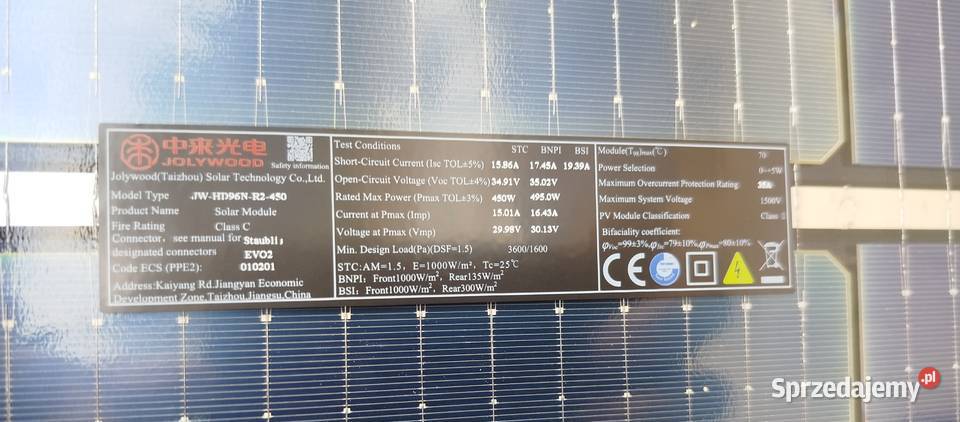 Moduł fotowoltaiczny Panel Bifacial Jolywood łódzkie Kurowice