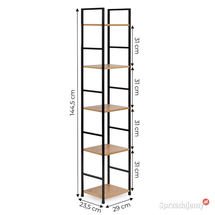 Regał drewniany nowoczesny metalowa rama LOFT 5 Wrocław