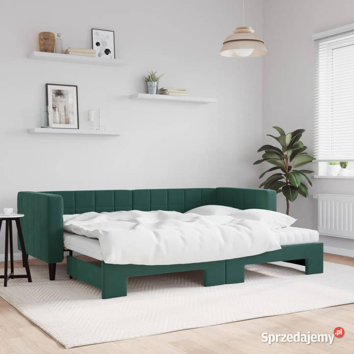Sofa rozsuwana z materacami ciemnozielona Warszawa