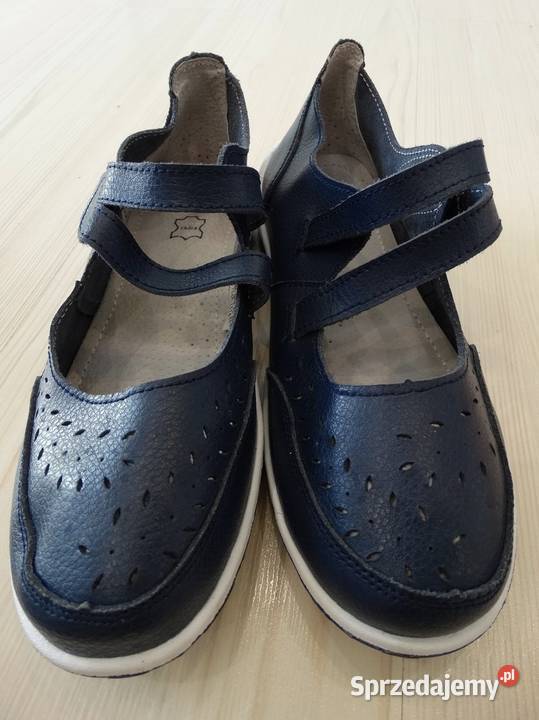 Buty Skórzane Naturalna Skóra Granatowe Łomża
