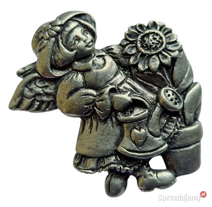 VINTAGE ARTYSTYCZNA BROSZKA OGRODNICZKA CYNA Biżuteria Częstochowa