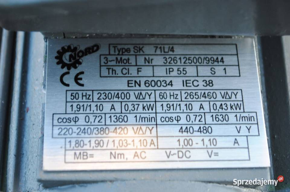 Motoreduktor kołnierzowy 037kw 27obrmin NORD Pozostałe Kargowa