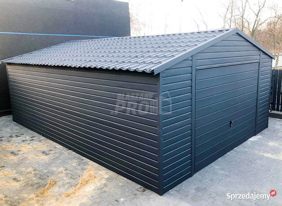 Garaz blaszany 5x7 Brama Antracyt Dach samodzielny