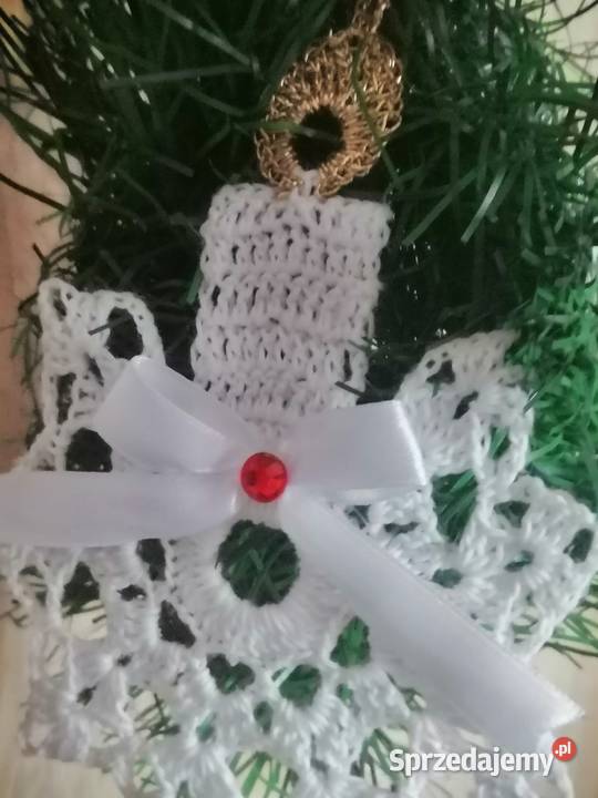 Białe szydelkowe zawieszki śniezynki świeczki Katowice