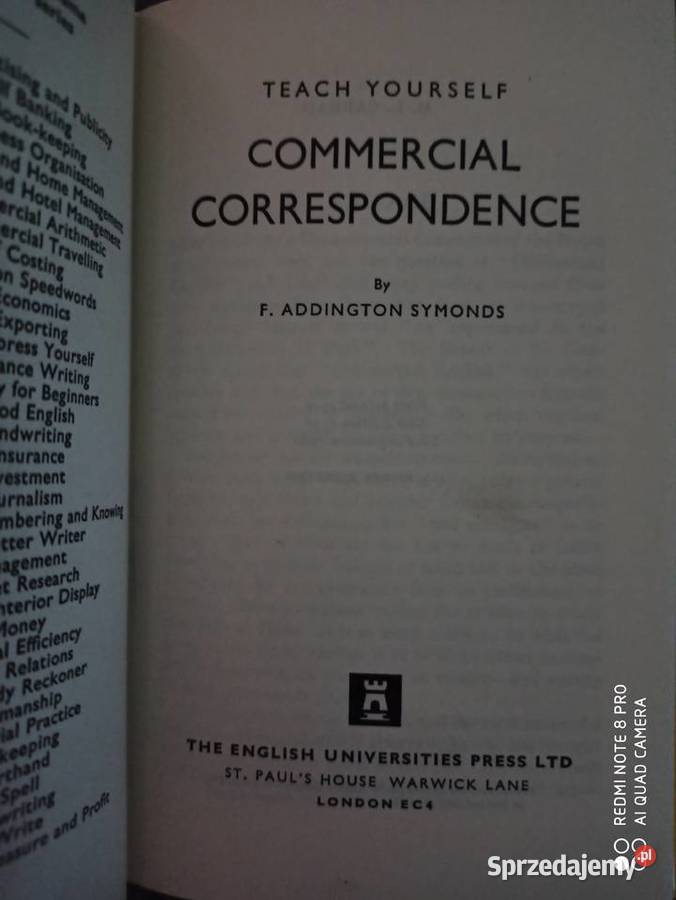 COMMERCIAL CORRESPONDENCE Addington Symonds twarda z obwolutą mazowieckie Warszawa