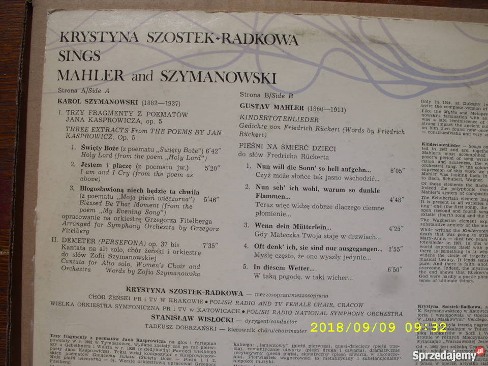 K SZYMANOWSKI GMAHLER LP winyl klasyczna Wołów sprzedam