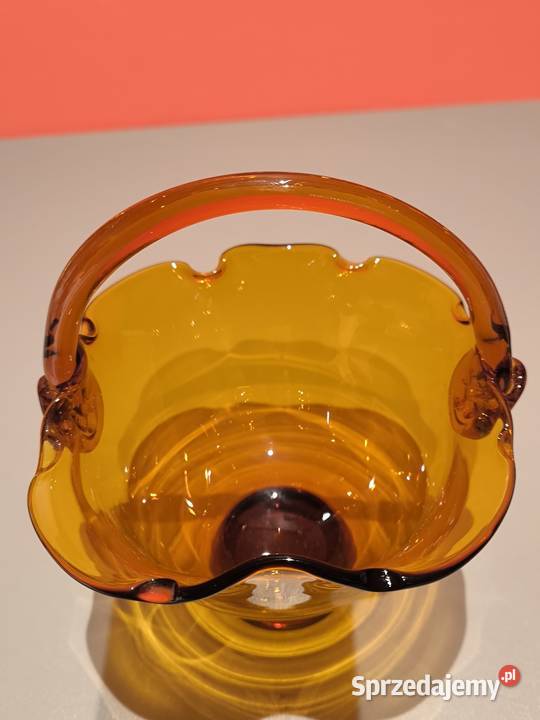 Szklany bursztynowy koszyk Vintage Poznań