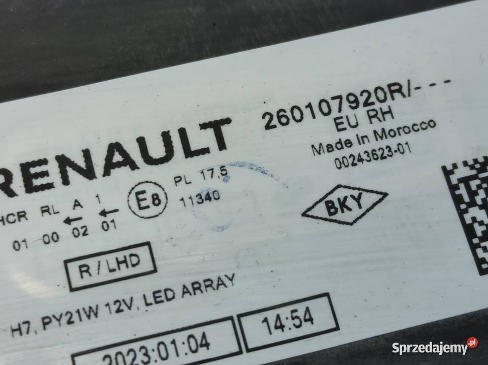 Lampa Prawy Przód Dacia Sandero III 260107920R Pleszew