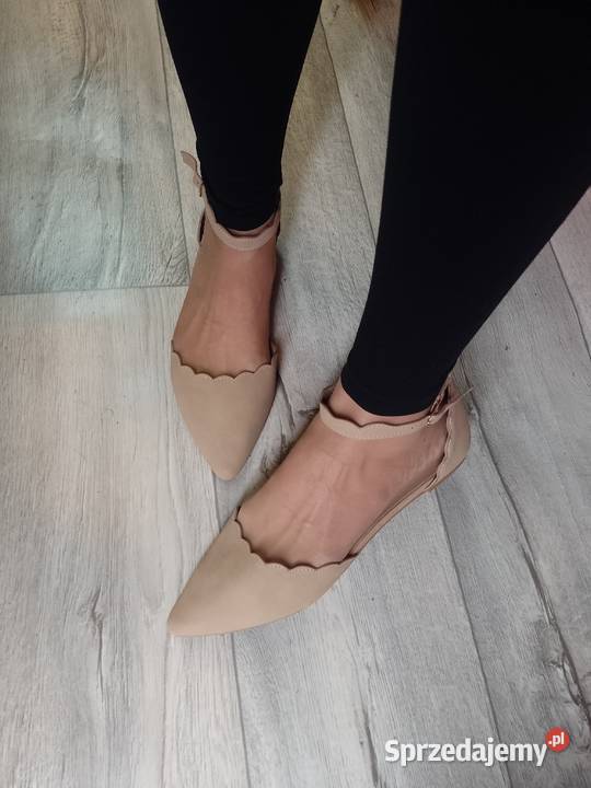 4243 Beżowe baleriny wieczorowe z zapięciem NOWE Kraków