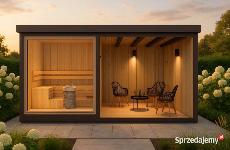 Sauna ogrodowa z wiatą personalizacja świerk Andrychów sprzedam