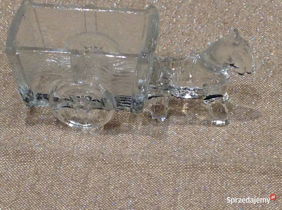 Szklana Figurka Konik z Wozem Vintage