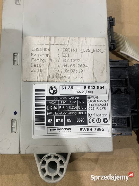 Moduł sterownik Cas 6943854 bmw 5 e60 e61 Rok produkcji 2005 Szczecin
