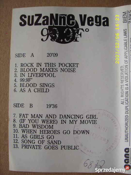 ROCK kaseta SUZANNE VEGA 999 F