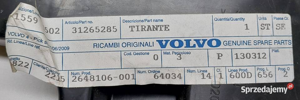 ŚLIZG MOCOWANIE ZDERZAKA LEWY TYŁ VOLVO V60 S60 Mielęcin