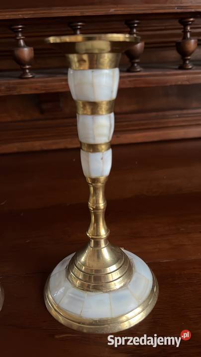 Świecznik z perłą Mosiądz Gdańsk