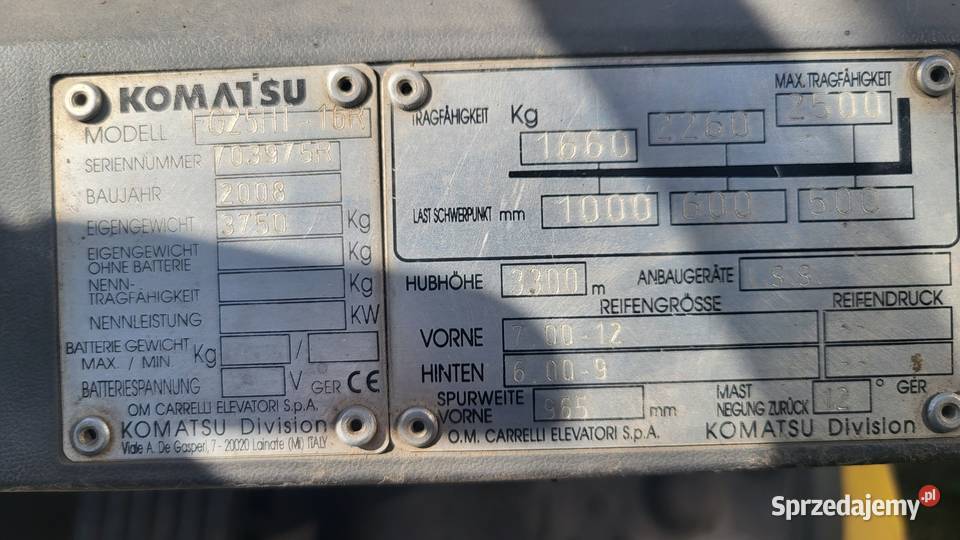 Wózek widłowy Komatsu FG25HY16R 2008 mkvplast Białogard