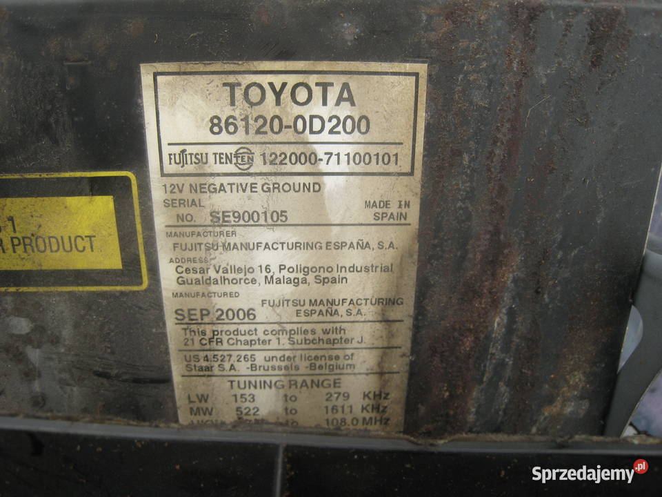 Radio radioodbiornik Toyota Yaris II 861200D200 Car audio sprzedam