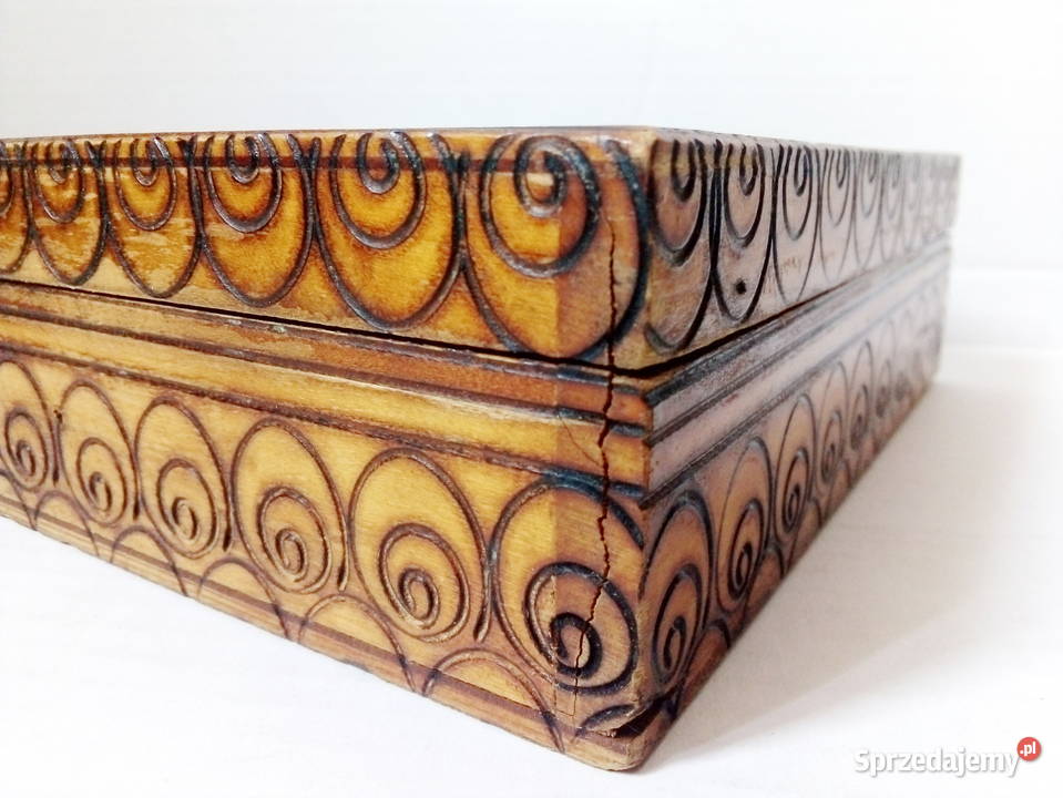 drewniana szkatułka vintage PRL brązowy śląskie Częstochowa