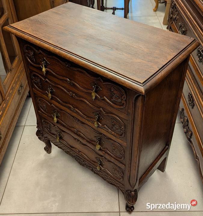 Piękna dębowa bogato zdobiona komoda ludwikowska Dąbrowa Górnicza
