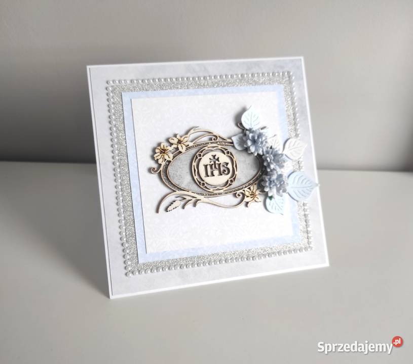 Kartka ręcznie robiona Komunia Święta IHS Łódź