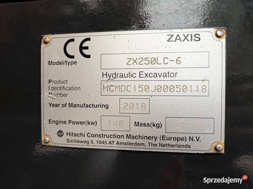 Hitachi ZX250LC6 Silnik Isuzu Klepka 600mm 317
