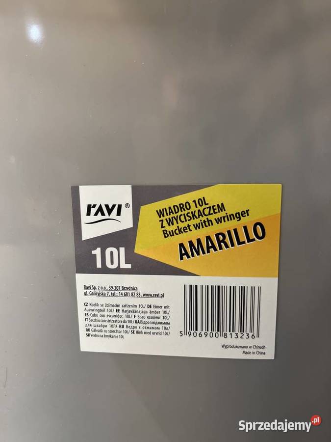 Szare wiadro z wyciskaczem Amarillo 10l RAVI Jasło
