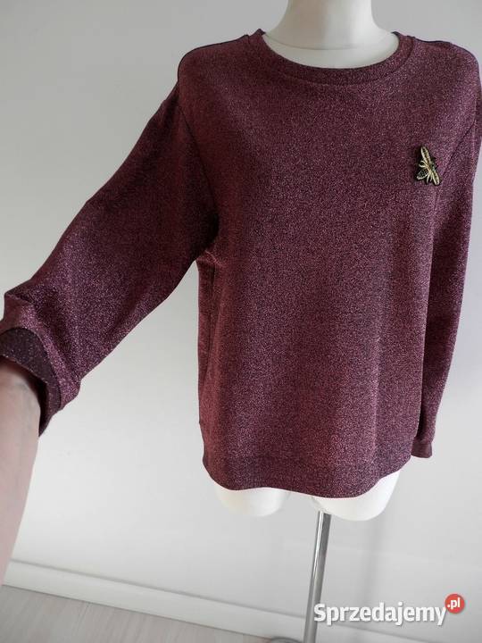 Bluza HM Bordowa Burgund z Brokatem i Broszką Łomża