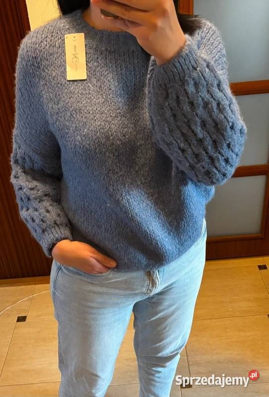 Sweter damski gruby splot oversize granatowy niebieski