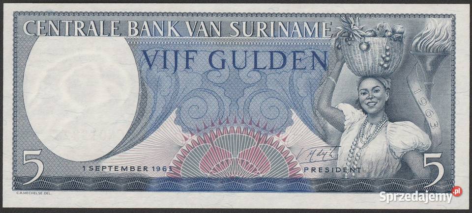 SURINAM 5 GULDENÓW 1963 STAN BANKOWY UNC Łódź