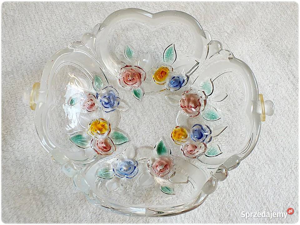Patera szklana w kwiaty Szkło kryształowe Żary sprzedam