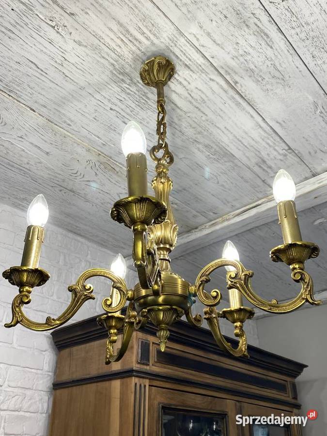 Francuski antyczny Żyrandol 20 mosiądz Warszawa