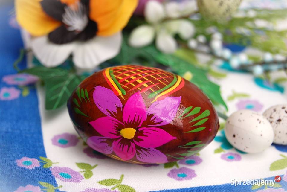 Stara pisanka drewniana ręcznie malowana 65