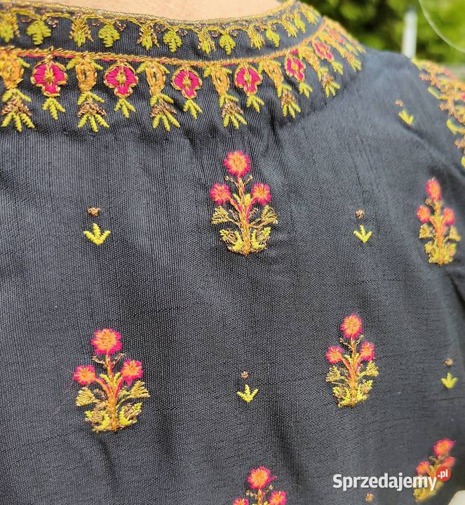 Czarna kamizelka bolerko gorset S 36 etno folk kolorowy Szczecin