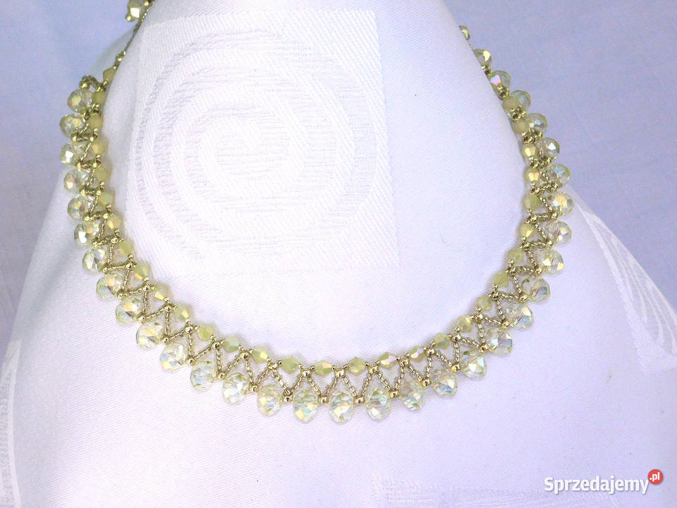 Kryształowy naszyjnik ECRU rękodzieło sprzedam