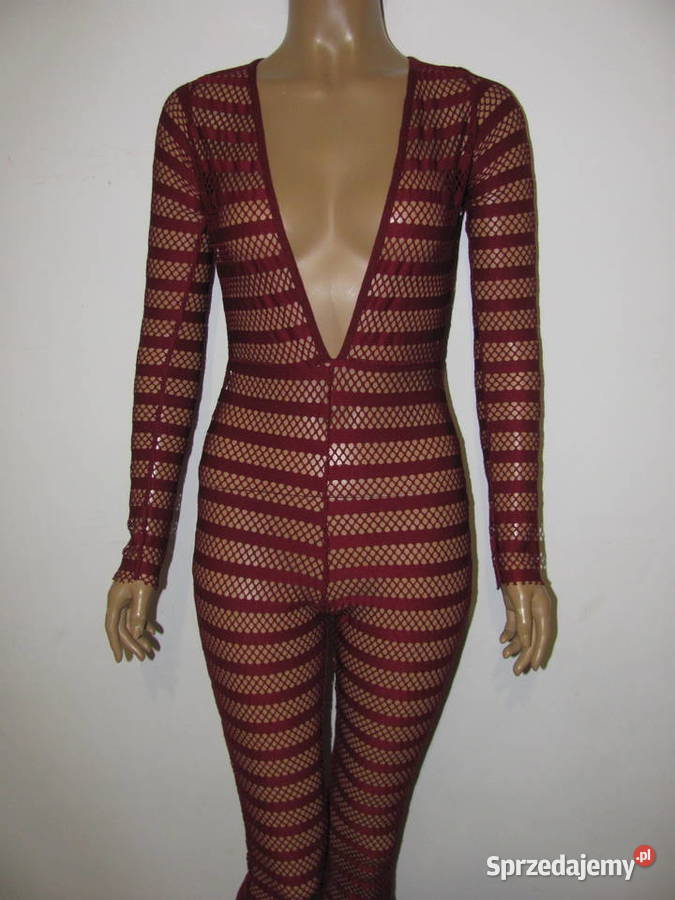 kostium kombinezon sexy siateczka bordowy Zamość
