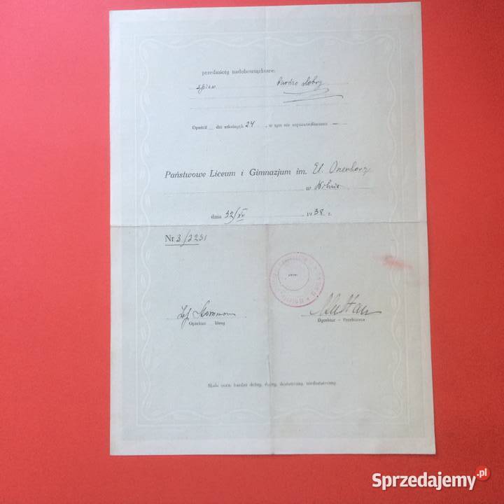 1794 Świadectwo Gimnazjum Wilno 17 Dorożyńska zachodniopomorskie Szczecin
