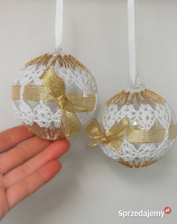 Bombki szydełkowe białozłote rękodzieło 2