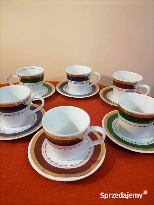 Komplet Sześciu Filiżanek Eleganckich Kolor PRL Wałbrzych